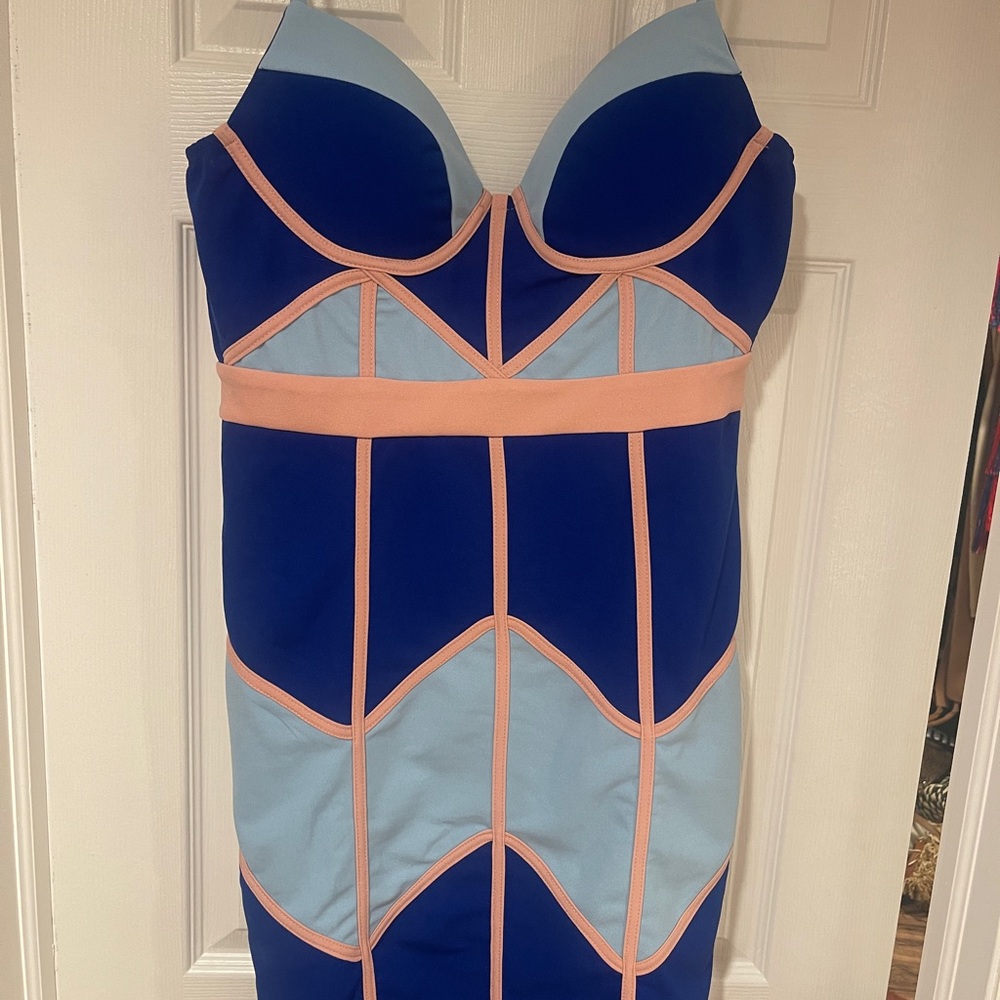Pink + blue mini dress